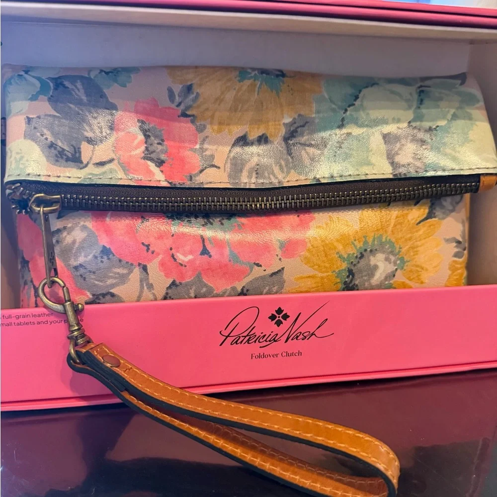 Patricia Nash Floral Foldover Clutch - Pink, Yellow, Teal